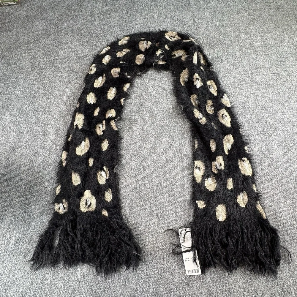 Urban Scarf Black Leopard Print Eyelash Knit Fringe Soft Cozy NWT Boho Y2K Glam